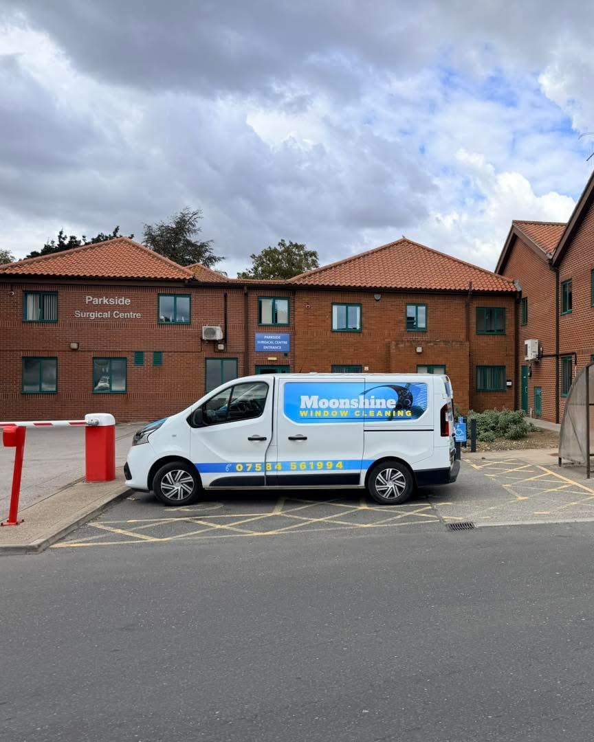 Moonshine Window Cleaning van outside Parkside Surgical Centre Boston — regular 8-weekly commercial contract