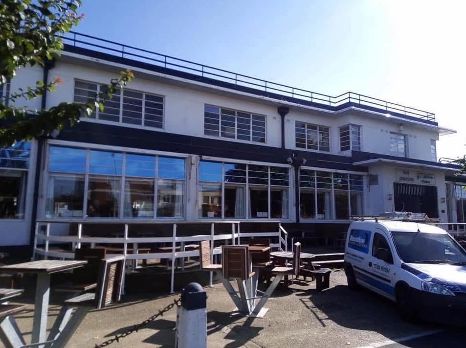 Commercial window cleaning on waterfront restaurant in Lincolnshire