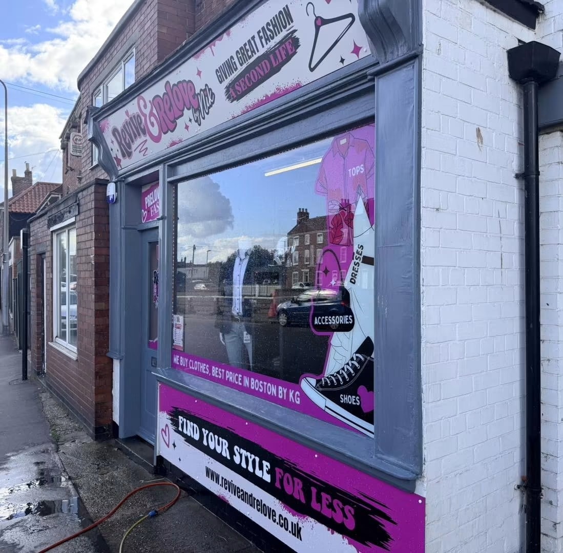 Commercial window cleaning at Revive and Relove fashion shop in Boston Lincolnshire